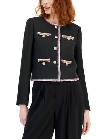 Tahari Asl Womens Military Long Sleeve Topper Jacket Printed Tie Neck  Sleeveless Top Mid Rise Zip Front Bootcut Pants