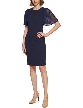 Buy Calvin Klein women illusion trim fit and flare dress blue Online
