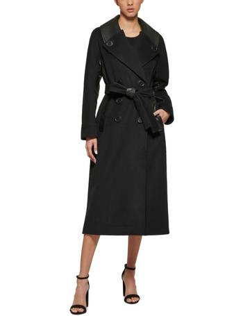 Dkny faux leather on sale trim wrap coat