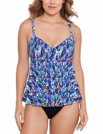 Swim Solutions Plus Size Tummy Control Printed Fauxkini One-Piece