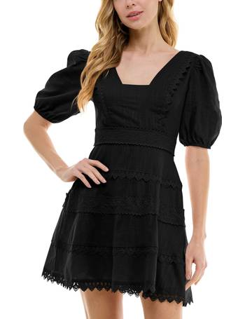 City Studios Juniors' Lace-Insert Chiffon Fit & Flare Dress