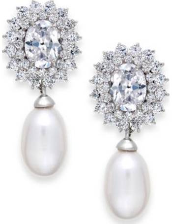 Arabella Cultured Freshwater Pearl (8mm) and Swarovski Zirconia Stud Earrings in Sterling Silver