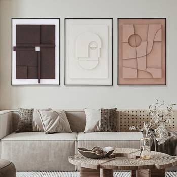 Square Canvas Painting Art Japandi Wall Decor for Living Room with Frame White & Black