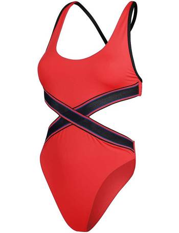 Speedo Colourblock High Neck Swimsuit Red