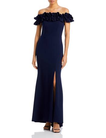 AQUA Off-the-Shoulder Fluted Velvet Gown - 100% Exclusive