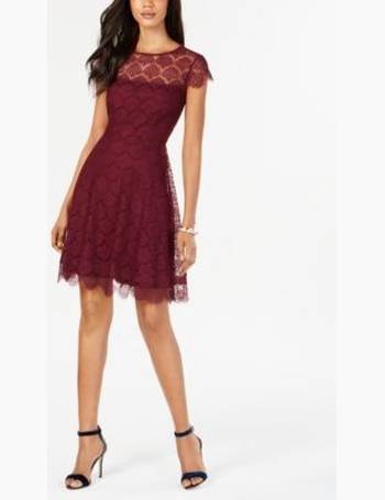 Kensie Charcoal Red Metallic Lace Fit & Flare Mini Dress Women's Size 2