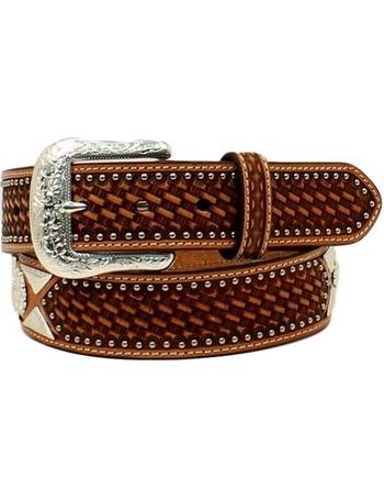 Ariat Western Mens Belt Leather Basketweave Tooled Sands Saddle A10009380 