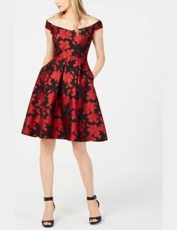 macy's off the shoulder red dress