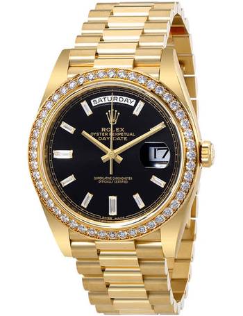 Rolex Oyster Perpetual Day-Date Black Dial Automatic Men's 18 Carat Yellow  Gold President Watch 228348BKDP
