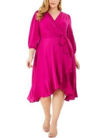 jessica howard balloon sleeve ruffle hem faux wrap midi dress