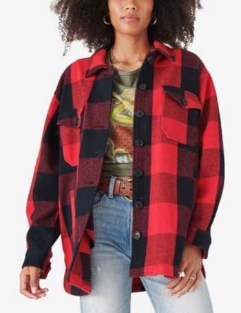 Lucky Brand Cozy Plaid Knit Shirt Jacket