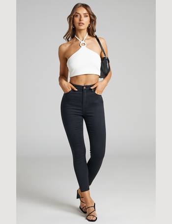 Emman Jeans - High Waisted Cotton Wide Leg Denim Jeans in Washed Black