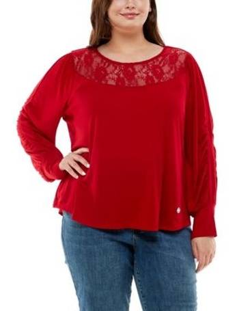 Adrienne Vittadini Plus Size Elbow Sleeve with Tulip Flounce and Keyhole  Top - Macy's