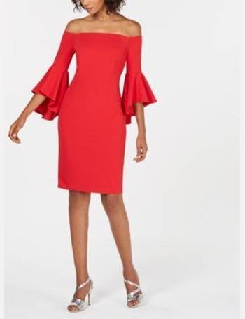 calvin klein off the shoulder sateen dress