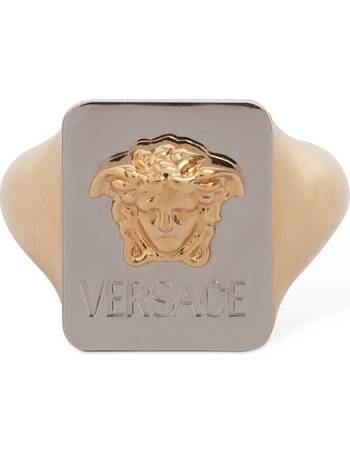 Versace V Logo Bicolor Thick Ring In Multicolor