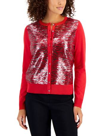 Jm Collection Women's Sequin Hounds Party Cardigan Sweater