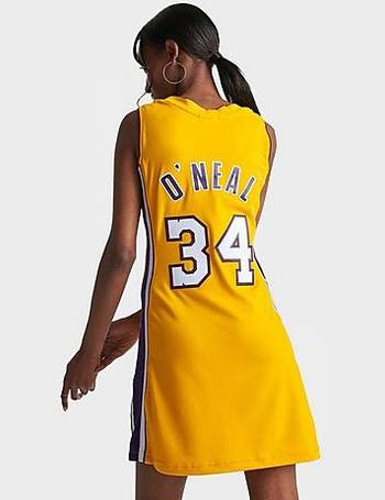 Mitchell and Ness Women's Los Angeles Lakers 1999 Shaquille O'Neal Dress in Yellow/Yellow Size XL | Polyester/Spandex/Jersey