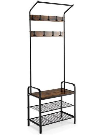 3-in-1 Industrial Hall Tree Coat Rack Shoe Bench with Storage