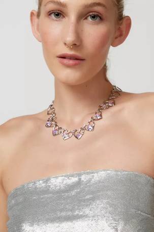 Rosette Heart Ribbon Choker Necklace