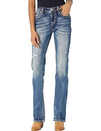 Miss Me Women's Floral Swirl Horseshoe Mid Rise Bootcut Jeans