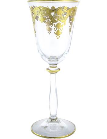 Classic Touch Set of 6 Straight Line Textured Stemless Wine Glasses with  Vivid Gold Tone Base and Rim