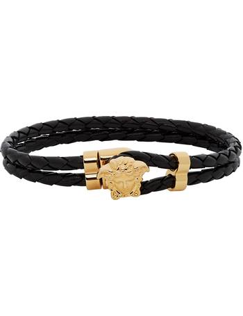 Black Save 57% Mens Jewellery Versace Leather Medusa Bracelet in Gold for Men 