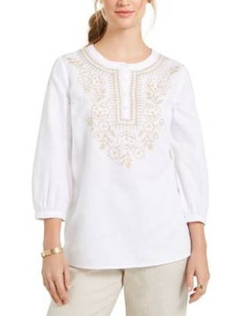 Charter Club Mixed-Lace Bell-Sleeve Tunic 