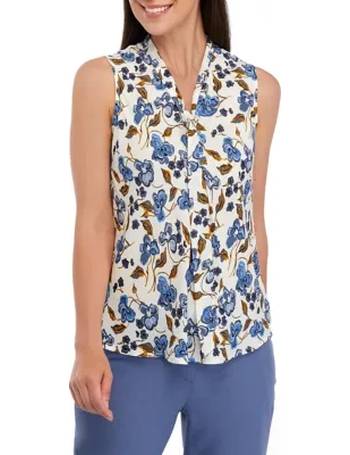 Kasper Petite Floral- Print V-Neck Sleeveless Blouse