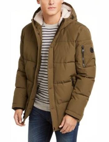 calvin klein men's short parka with sherpa hood