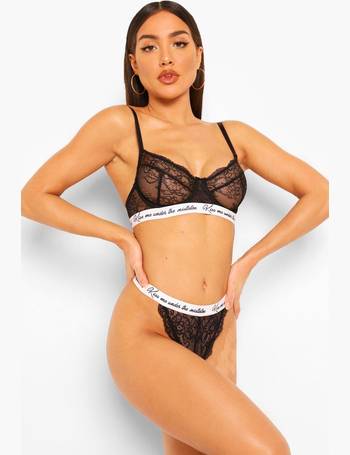 Crotchless Lace Bra Thong And Suspender Set