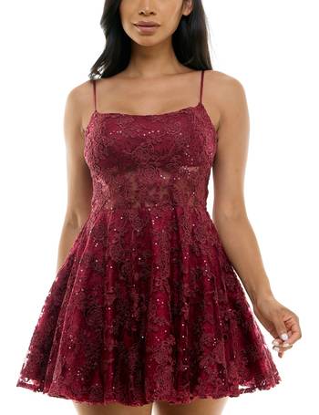 B. Darlin Sequin Off-The-Shoulder Lace Corset Fit-And-Flare Dress