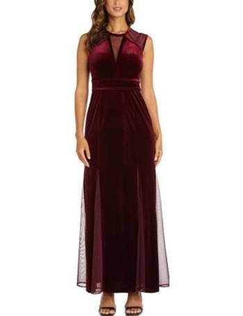 Nightway plunging 2024 illusion velvet gown