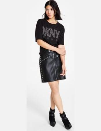 Dkny Jeans Womens Faux Leather Pocket High Low Shirt Bleeker