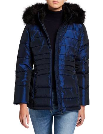 calvin klein faux fur trim wrap coat