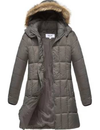 Haute Edition Women's Mid-Length Puffer Parka Coat with Faux Fur-lined