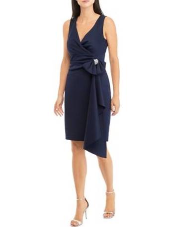 Jessica Howard 3/4 Sleeve Asymmetrical Neck Bow Shoulder Side Tuck Gown