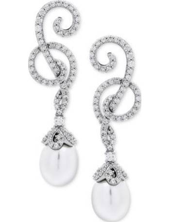 Arabella Cultured Freshwater Pearl (8mm) and Swarovski Zirconia Stud Earrings in Sterling Silver