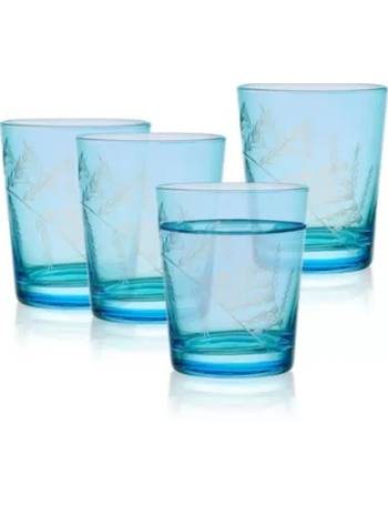 Fitz and Floyd Villa Palm Double Old Fashioned Glasses Green - Set of 4