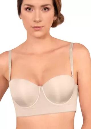 Women's Convertible Longline Balconette Bra with Transparent Backless Mesh  Band