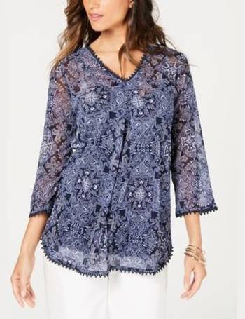 Charter Club Mixed-Lace Bell-Sleeve Tunic 