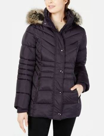 london fog faux fur hooded down puffer coat