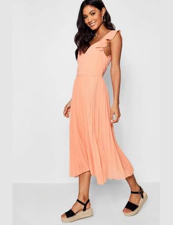 chiffon pleated back midi skater dress