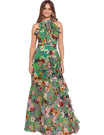 betsy & adam printed chiffon gown