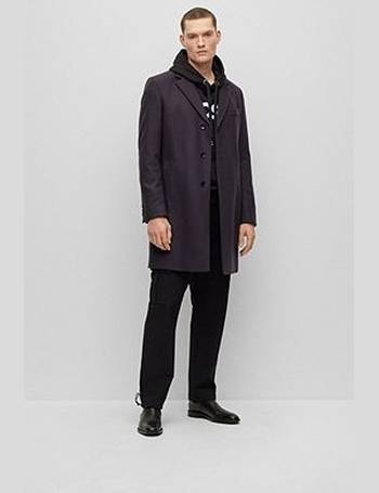 BOSS - Water-repellent hooded coat in a wool blend