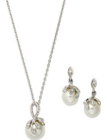 Charter Club Crystal & Imitation Pearl Pendant Necklace & Drop