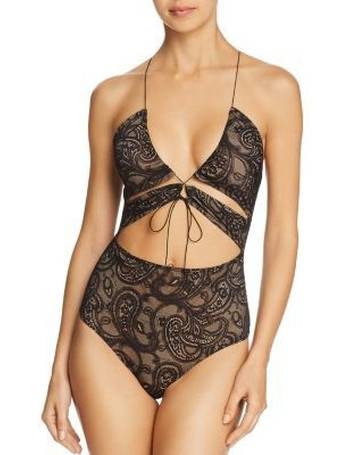 For Love & Lemons Romy Velvet & Lace Long-Sleeve Bodysuit