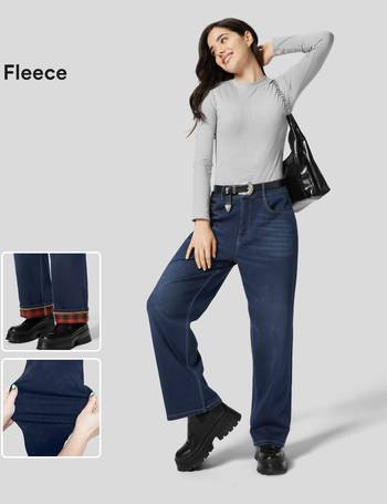 HalaraMagic™ High Waisted Button Multiple Pockets Washed Stretchy Knit  Casual Wide Leg Full Length Jeans