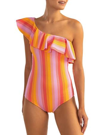 Shoshanna Coral One Shoulder One Piece Swimsuit