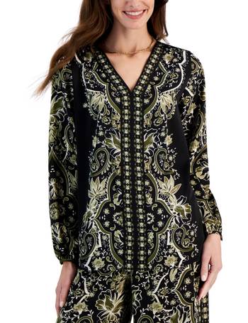 Jm Collection Womens Open Front Cardigan Printed Top Tummy Control