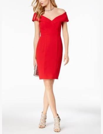 macy's off the shoulder red dress